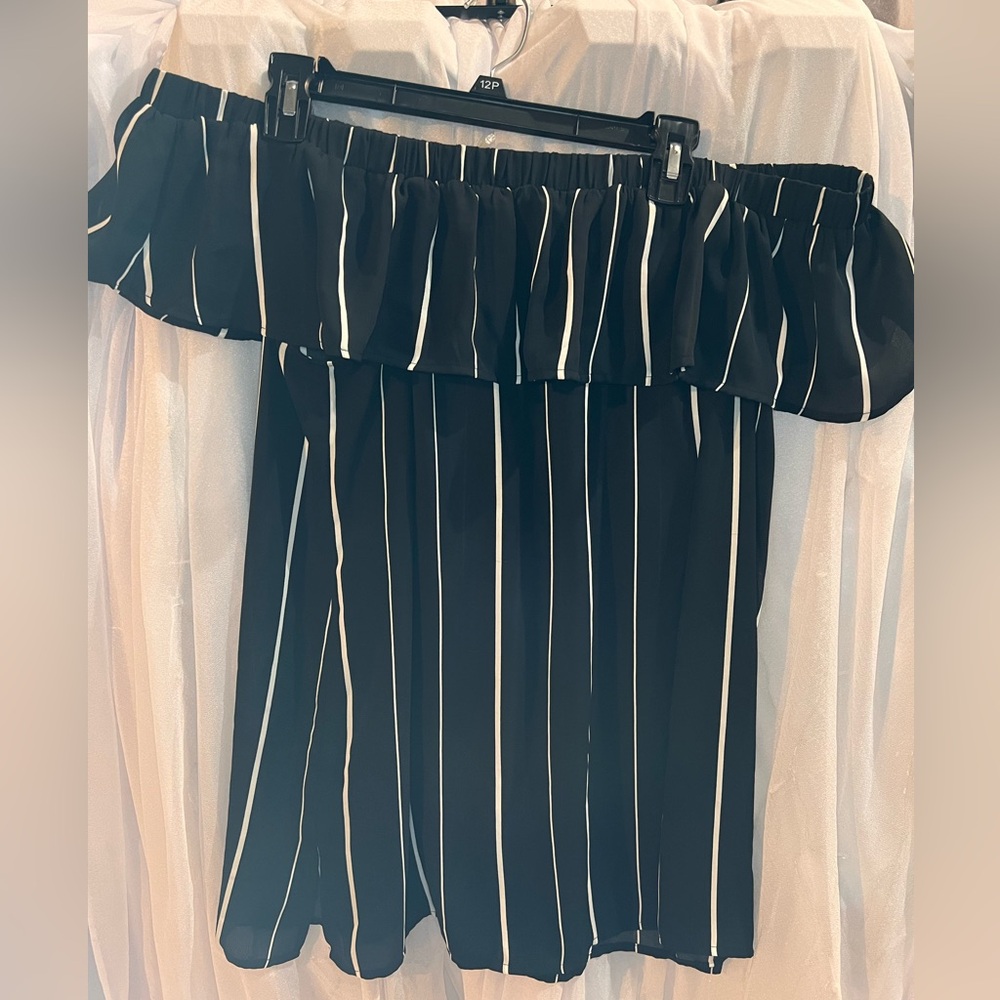 Black Striped Off Shoulder Blouse